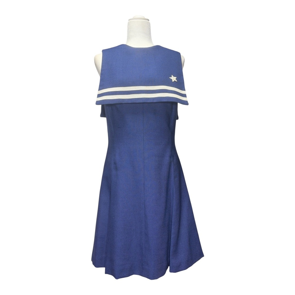 Vintage E.T. California Blue Sailor Dress Star Nautical Mod 60s Sleeveless ALine